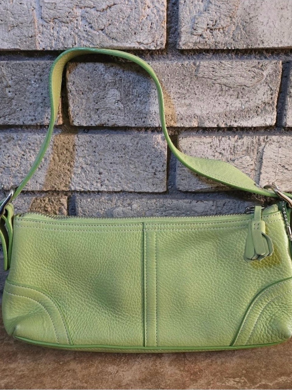 Coach Light Green Pebbled Leather Shoulder Bag